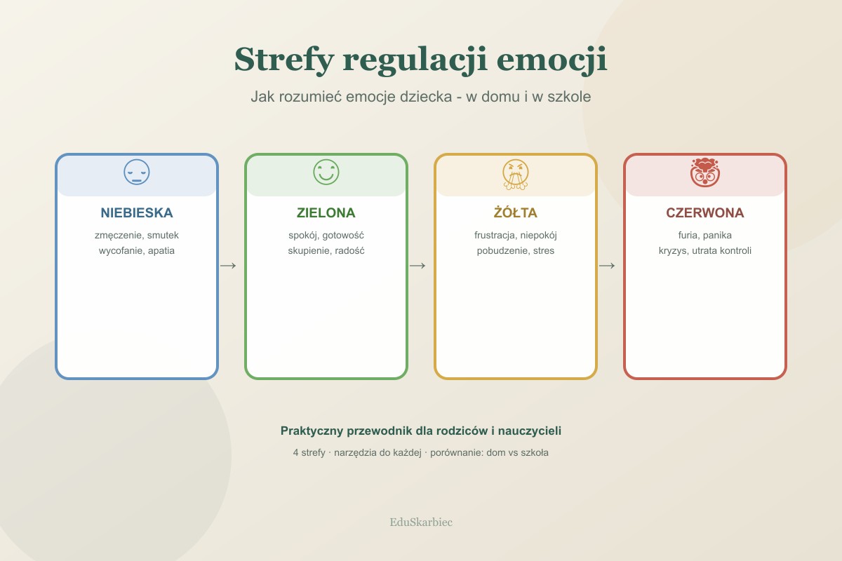 Kolorowy plakat ze strefami emocji na ścianie w świetlicy