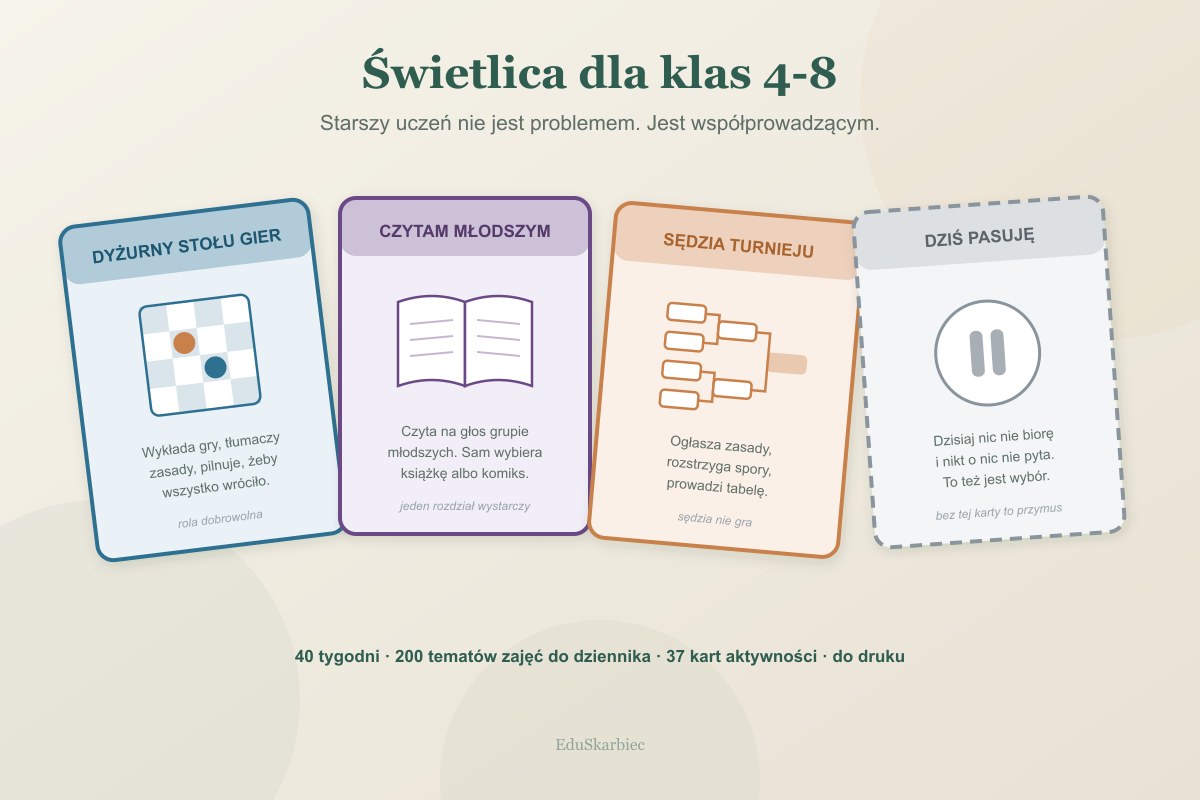 Świetlica dla klas 4-8 - starsi uczniowie przy stole z grami planszowymi